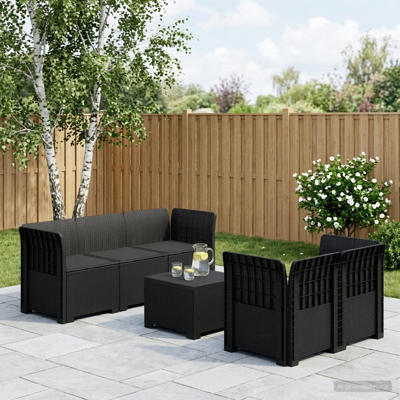 Sofa de grădină cu 5 locuri cu perne aspect rattan PP Antracit
