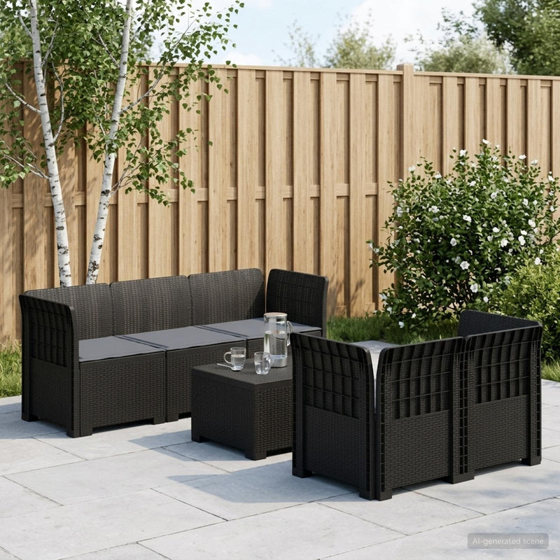 Sofa de grădină cu 5 locuri cu perne aspect rattan PP Antracit
