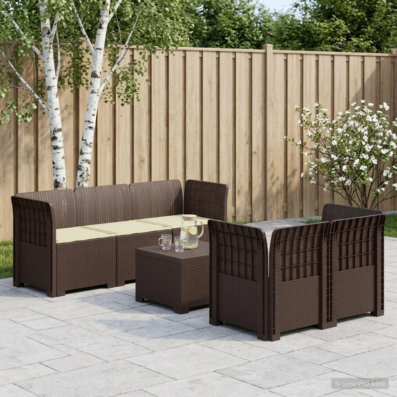 Sofa de grădină cu 5 locuri cu perne aspect rattan PP Maro