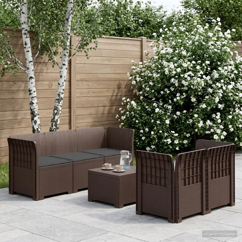 Sofa de grădină cu 5 locuri cu perne aspect rattan PP Maro