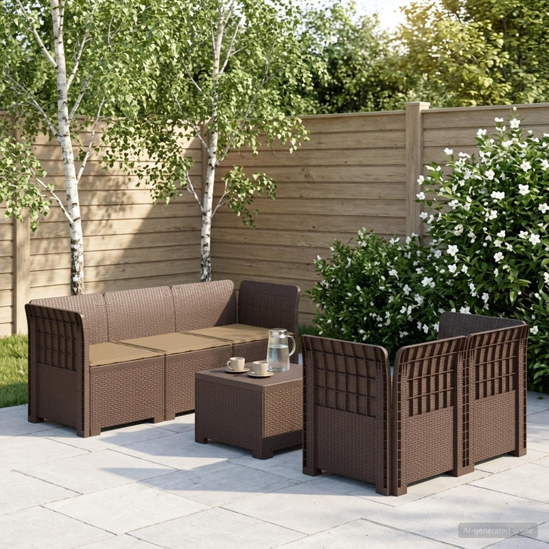 Sofa de grădină cu 5 locuri cu perne aspect rattan PP Maro