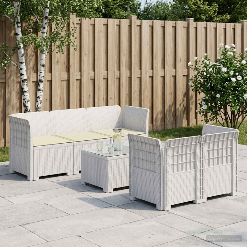 Sofa de grădină cu 5 locuri cu perne aspect rattan PP Alb