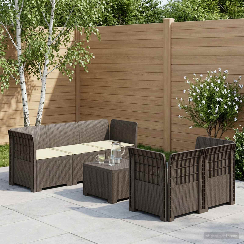 Sofa de grădină cu 5 locuri cu perne aspect rattan PP