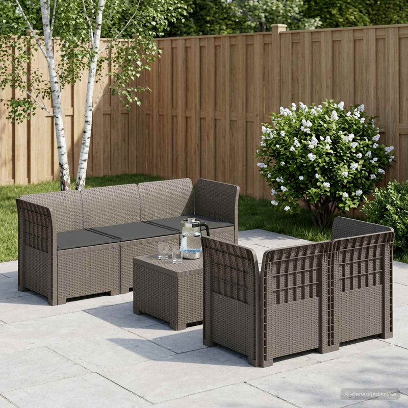 Sofa de grădină cu 5 locuri cu perne aspect rattan PP