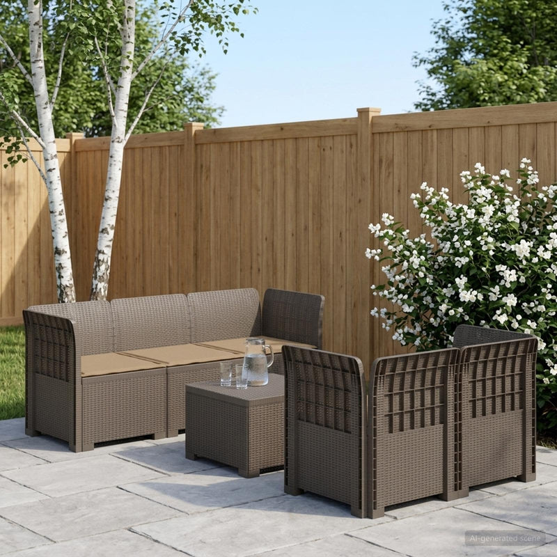 Sofa de grădină cu 5 locuri cu perne aspect rattan PP