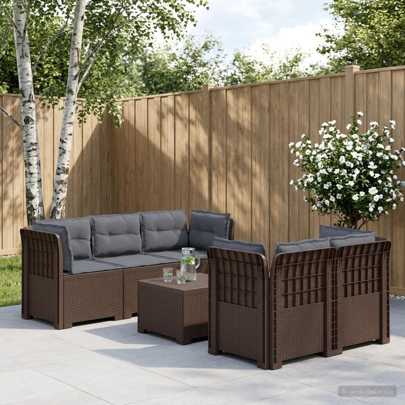 Sofa de grădină cu 5 locuri cu perne aspect rattan PP Maro