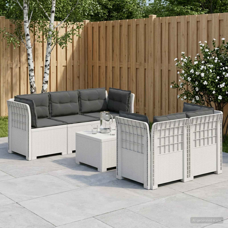 Sofa de grădină cu 5 locuri cu perne aspect rattan PP Alb