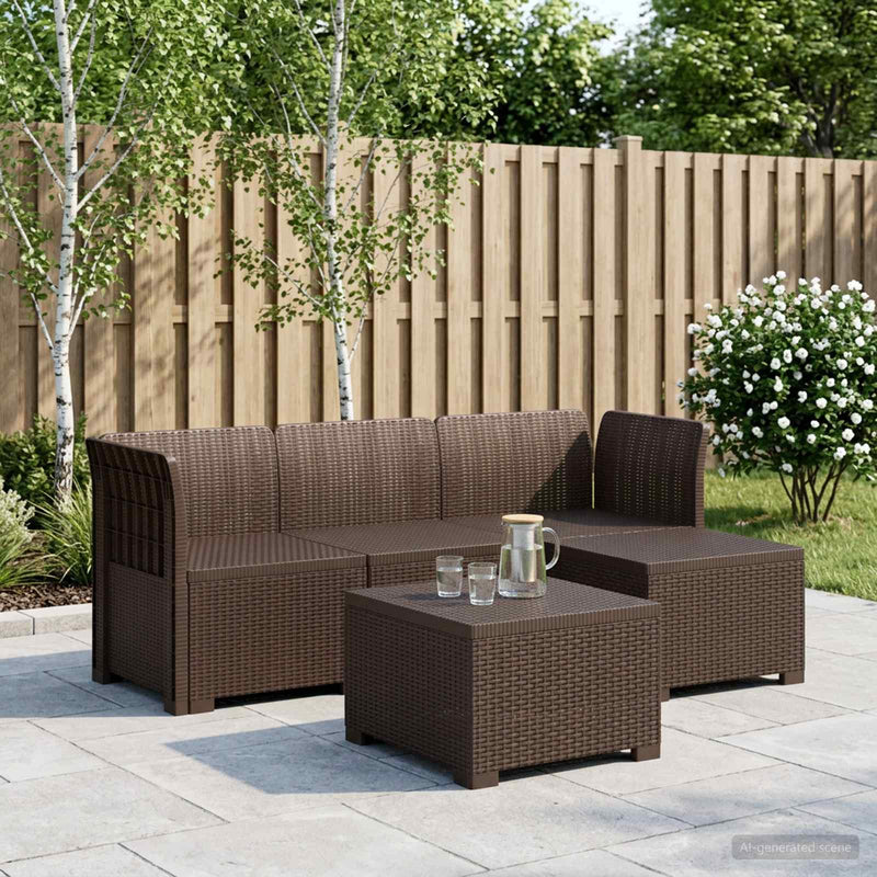 Sofa de Grădină 4-Locuri Aspect Ratan PP Maro