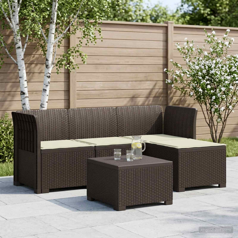 Sofa de Grădină 4-Locuri cu Perne Aspect Ratan PP Maro
