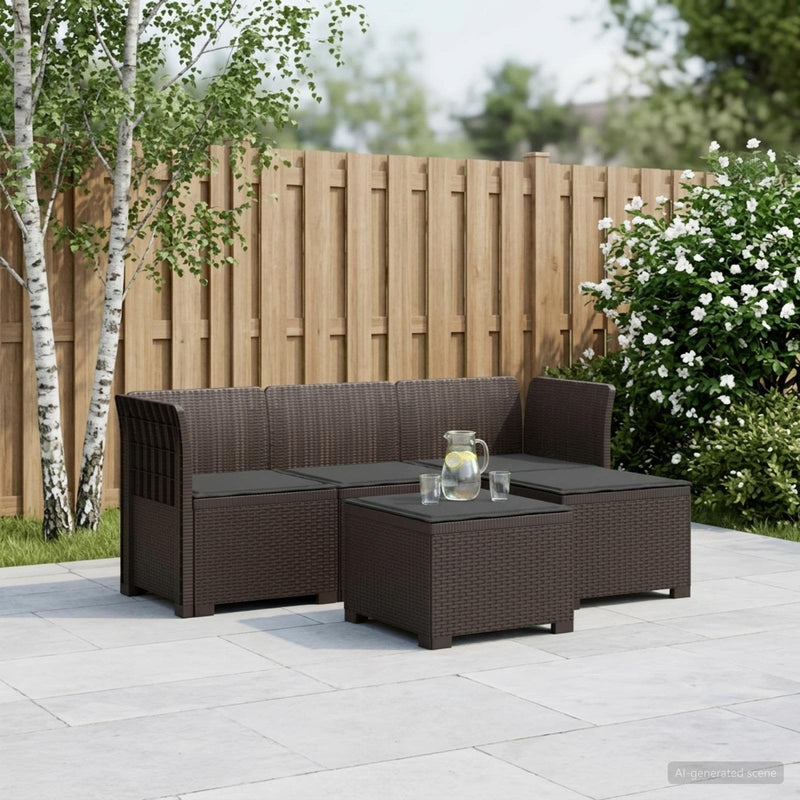 Sofa de Grădină 4-Locuri cu Perne Aspect Ratan PP Maro