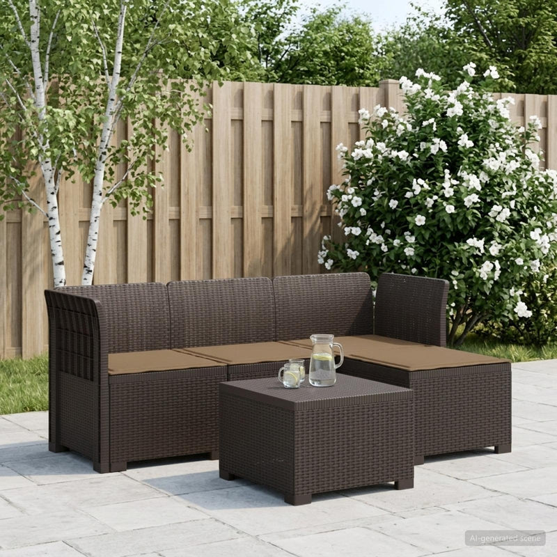 Sofa de Grădină 4-Locuri cu Perne Aspect Ratan PP Maro
