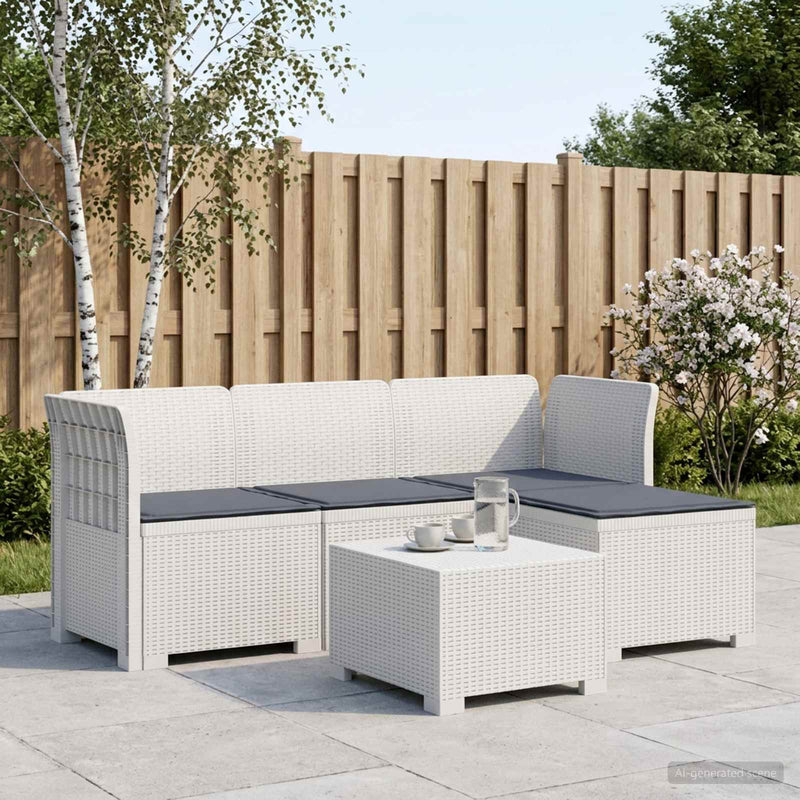 Sofa de Grădină 4-Locuri cu Perne Aspect Ratan PP Alb