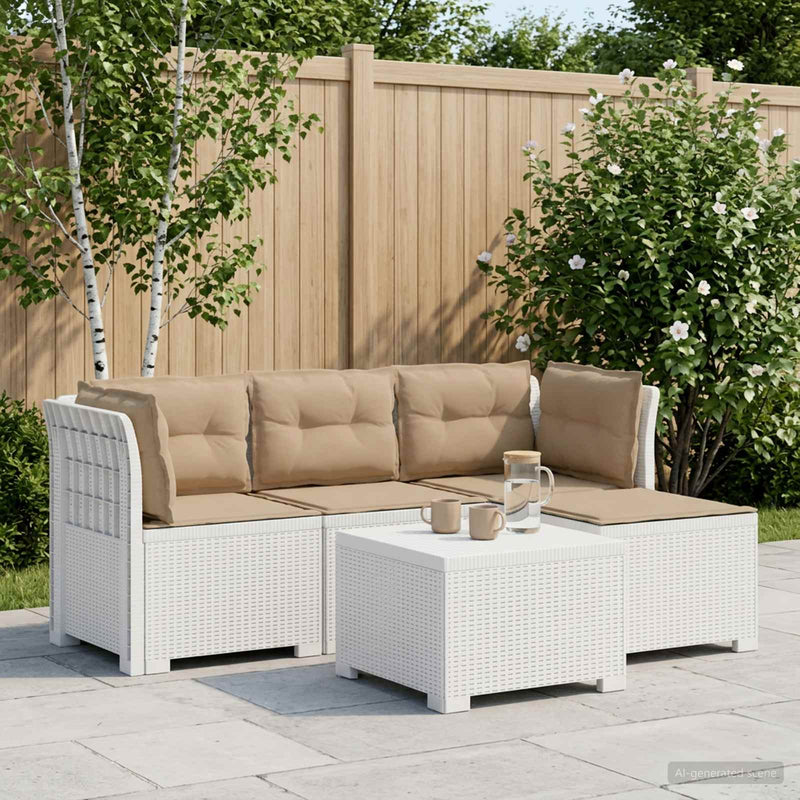 Sofa de Grădină 4-Locuri cu Perne Aspect Ratan PP Alb