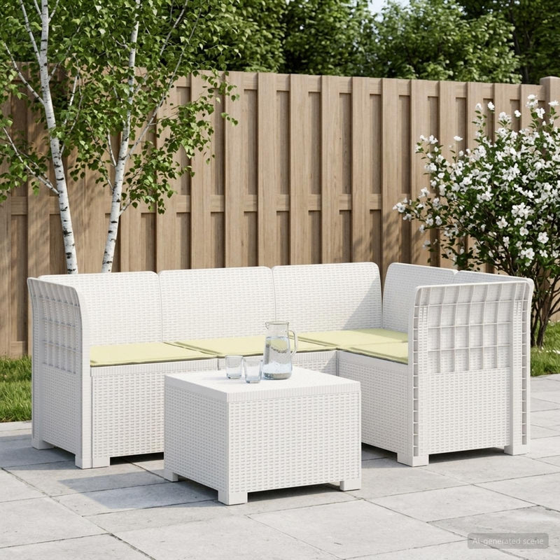 Sofa de Grădină 4-Locuri cu Perne Aspect Ratan PP Alb