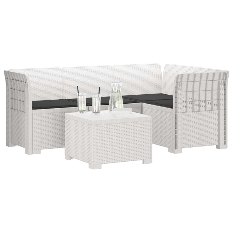 Sofa de Grădină 4-Locuri cu Perne Aspect Ratan PP Alb