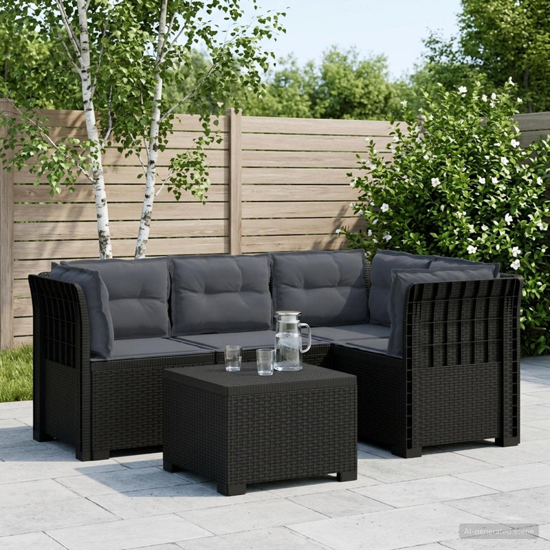 Sofa de Grădină 4-Locuri cu Perne Aspect Ratan PP Antracit