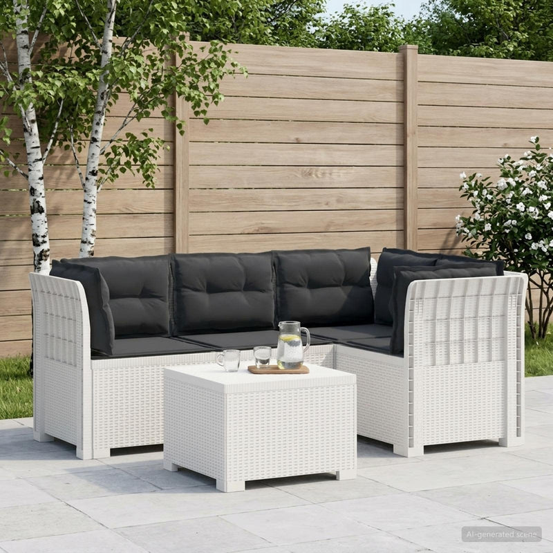 Sofa de Grădină 4-Locuri cu Perne Aspect Ratan PP Alb