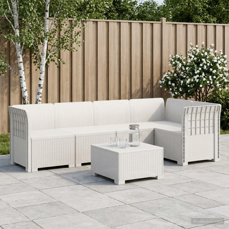Sofa de grădină cu 5 locuri aspect rattan PP Alb