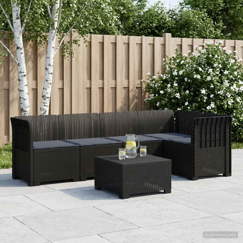 Sofa de grădină cu 5 locuri cu perne aspect rattan PP Antracit
