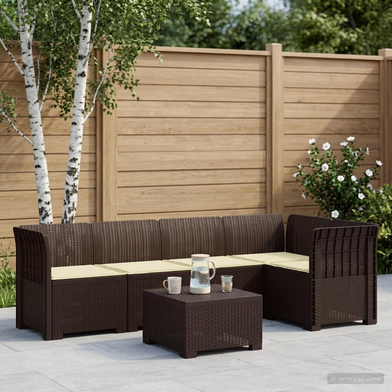 Sofa de grădină cu 5 locuri cu perne aspect rattan PP Maro