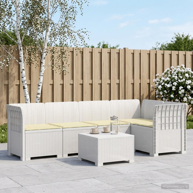 Sofa de grădină cu 5 locuri cu perne aspect rattan PP Alb