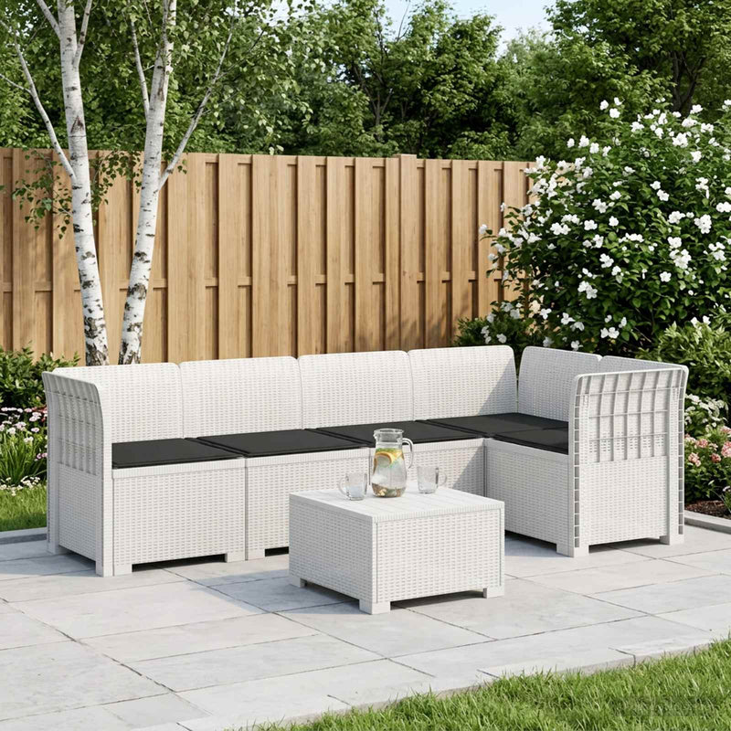 Sofa de grădină cu 5 locuri cu perne aspect rattan PP Alb