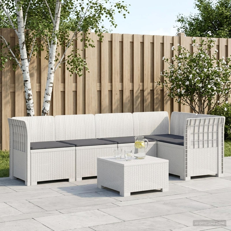 Sofa de grădină cu 5 locuri cu perne aspect rattan PP Alb