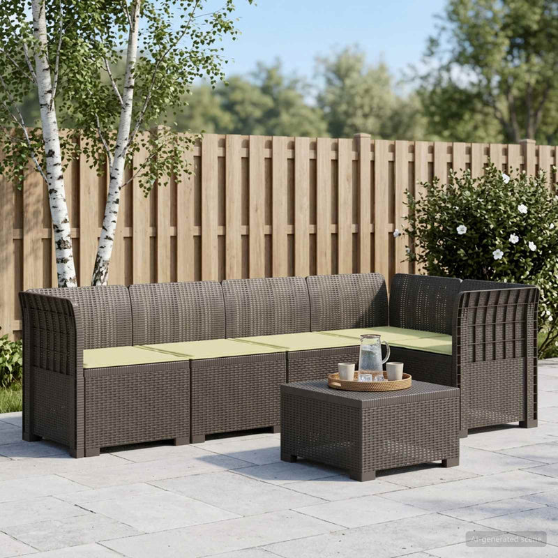 Sofa de grădină cu 5 locuri cu perne aspect rattan PP