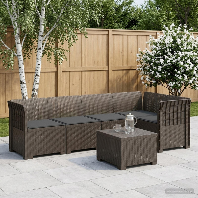 Sofa de grădină cu 5 locuri cu perne aspect rattan PP