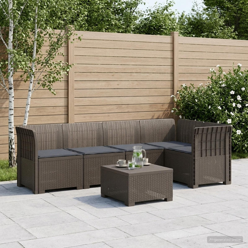 Sofa de grădină cu 5 locuri cu perne aspect rattan PP