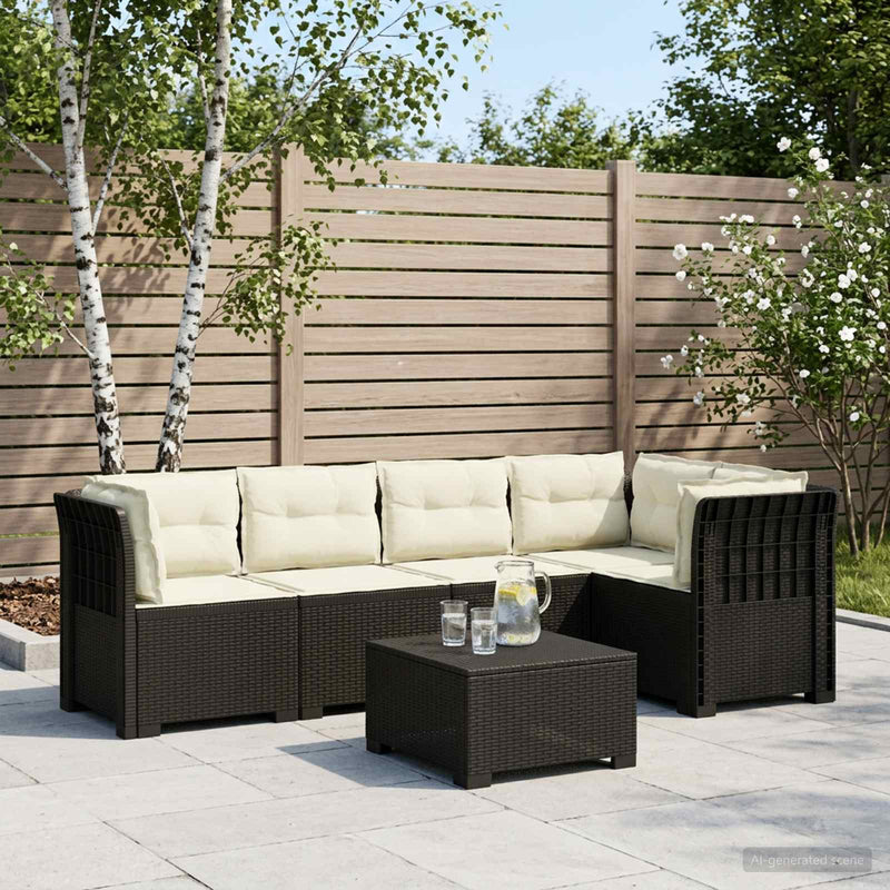 Sofa de grădină cu 5 locuri cu perne aspect rattan PP Antracit