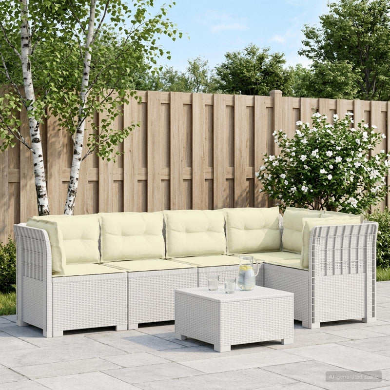 Sofa de grădină cu 5 locuri cu perne aspect rattan PP Alb