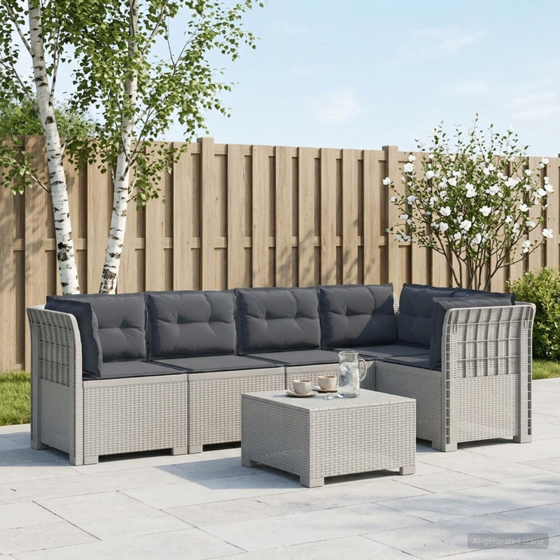 Sofa de grădină cu 5 locuri cu perne aspect rattan PP Alb
