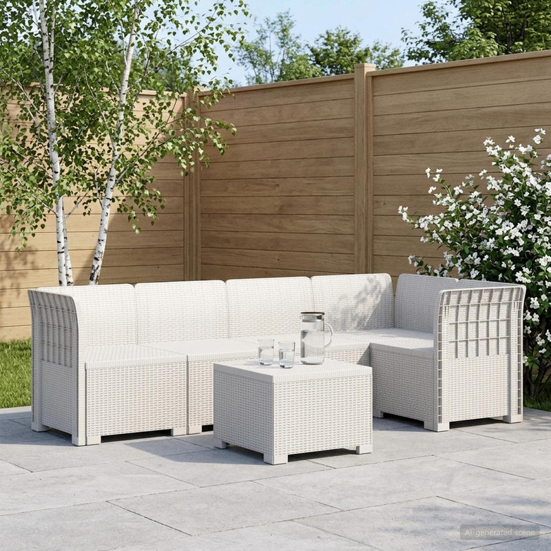 Sofa de grădină cu 5 locuri aspect rattan PP Alb
