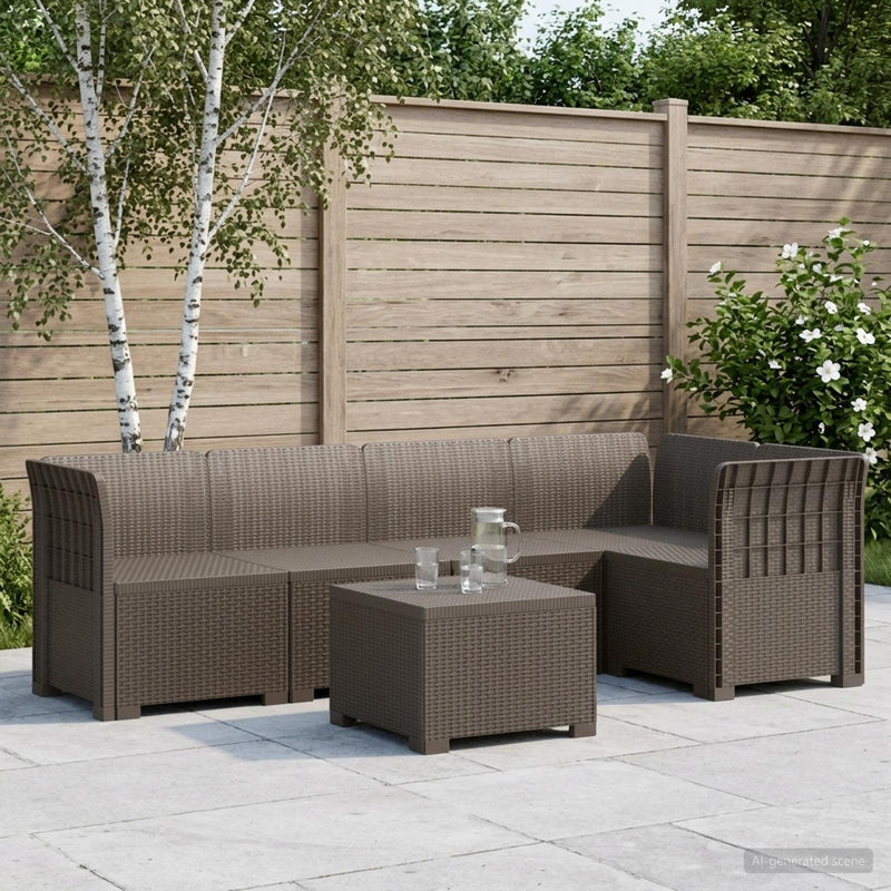 Sofa de grădină cu 5 locuri aspect rattan PP Gri deschis