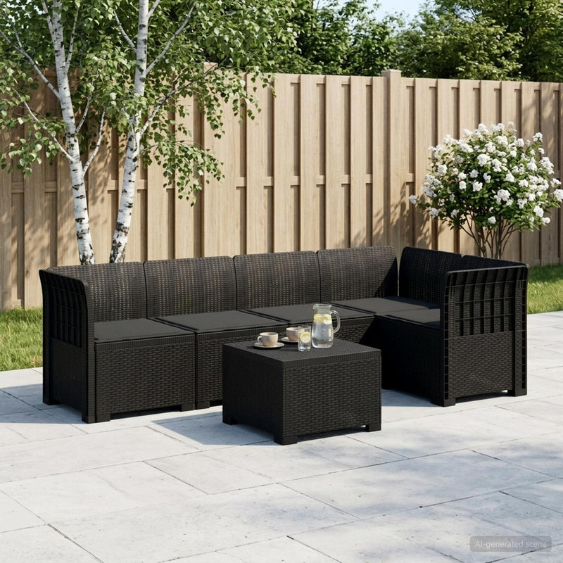 Sofa de grădină cu 5 locuri cu perne aspect rattan PP Antracit