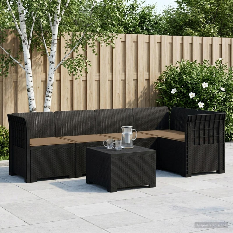 Sofa de grădină cu 5 locuri cu perne aspect rattan PP Antracit
