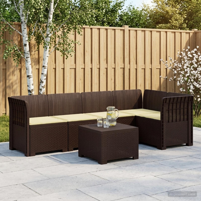 Sofa de grădină cu 5 locuri cu perne aspect rattan PP Maro