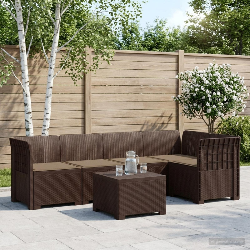 Sofa de grădină cu 5 locuri cu perne aspect rattan PP Maro