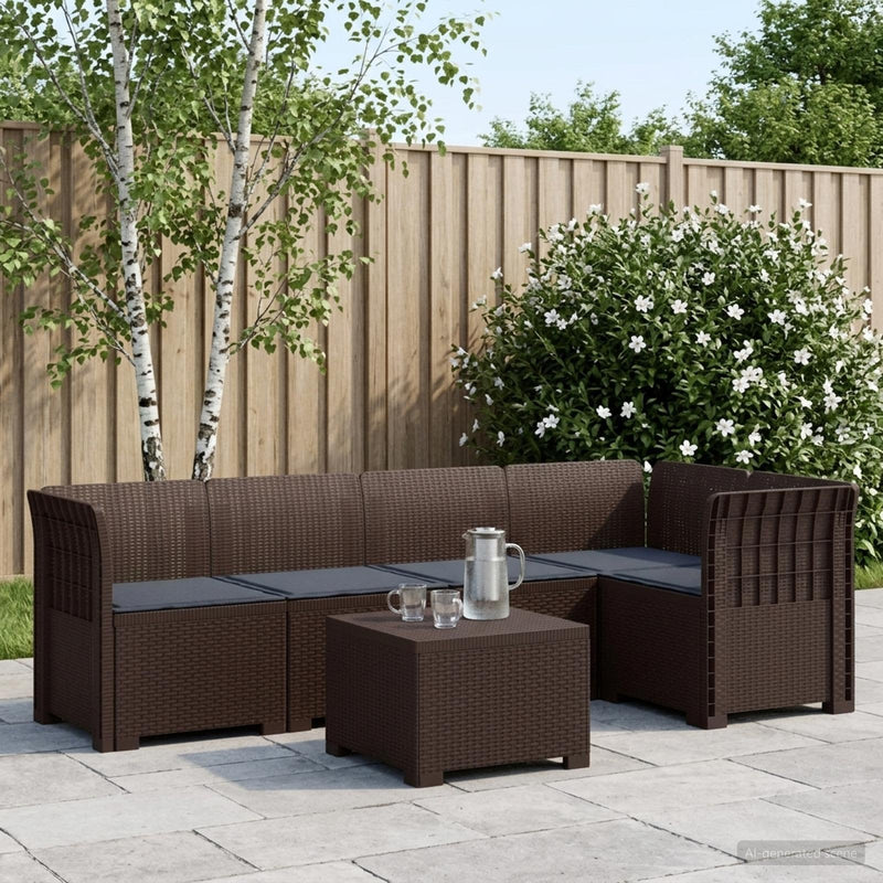 Sofa de grădină cu 5 locuri cu perne aspect rattan PP Maro