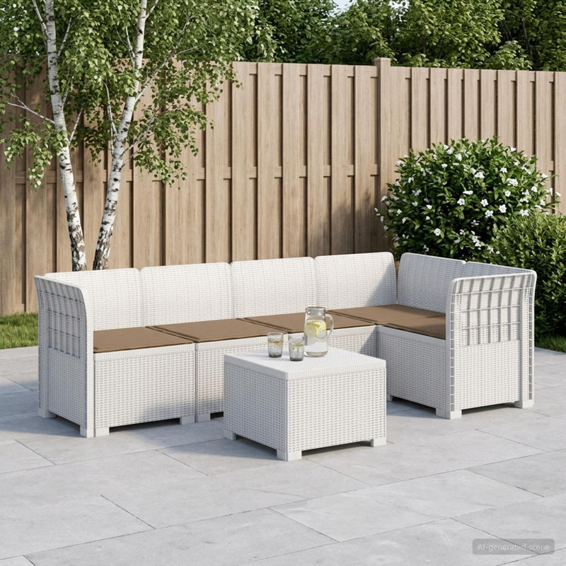 Sofa de grădină cu 5 locuri cu perne aspect rattan PP Alb