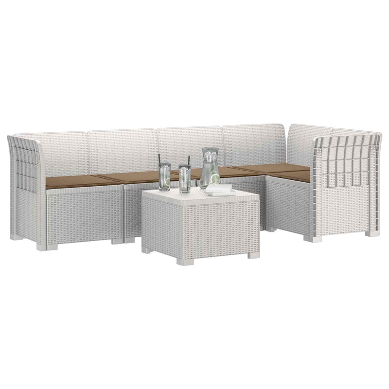 Sofa de grădină cu 5 locuri cu perne aspect rattan PP Alb
