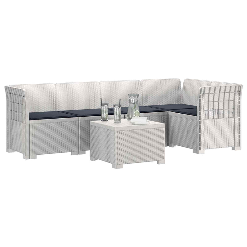 Sofa de grădină cu 5 locuri cu perne aspect rattan PP Alb