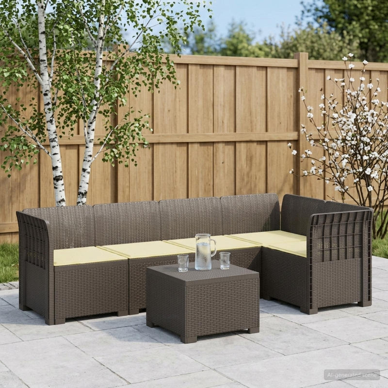 Sofa de grădină cu 5 locuri cu perne aspect rattan PP