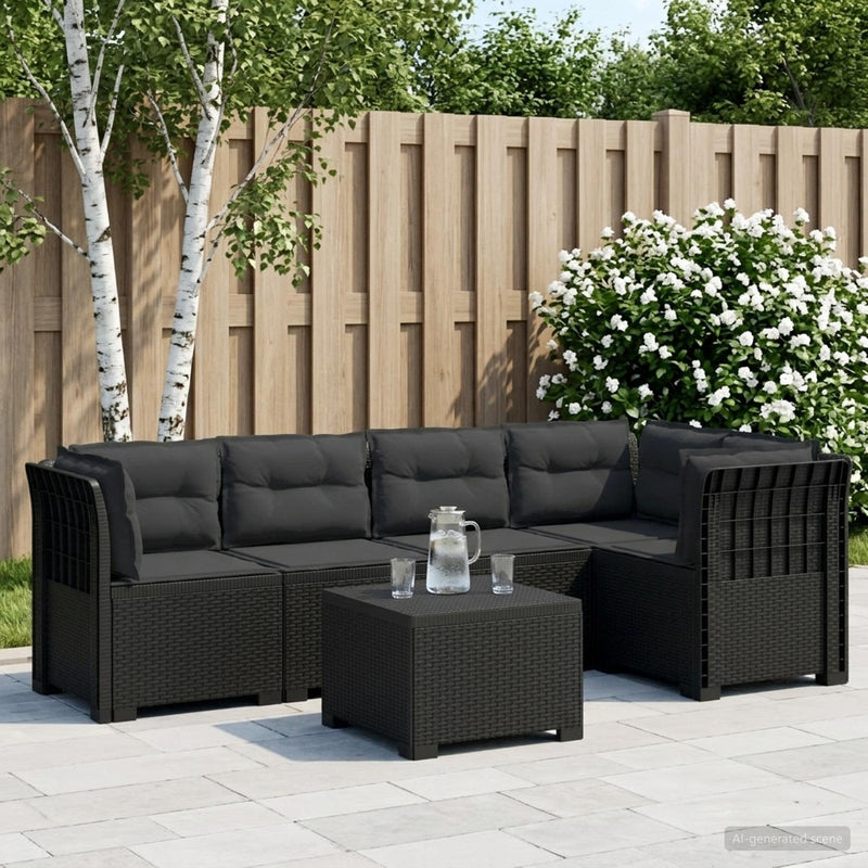 Sofa de grădină cu 5 locuri cu perne aspect rattan PP Antracit