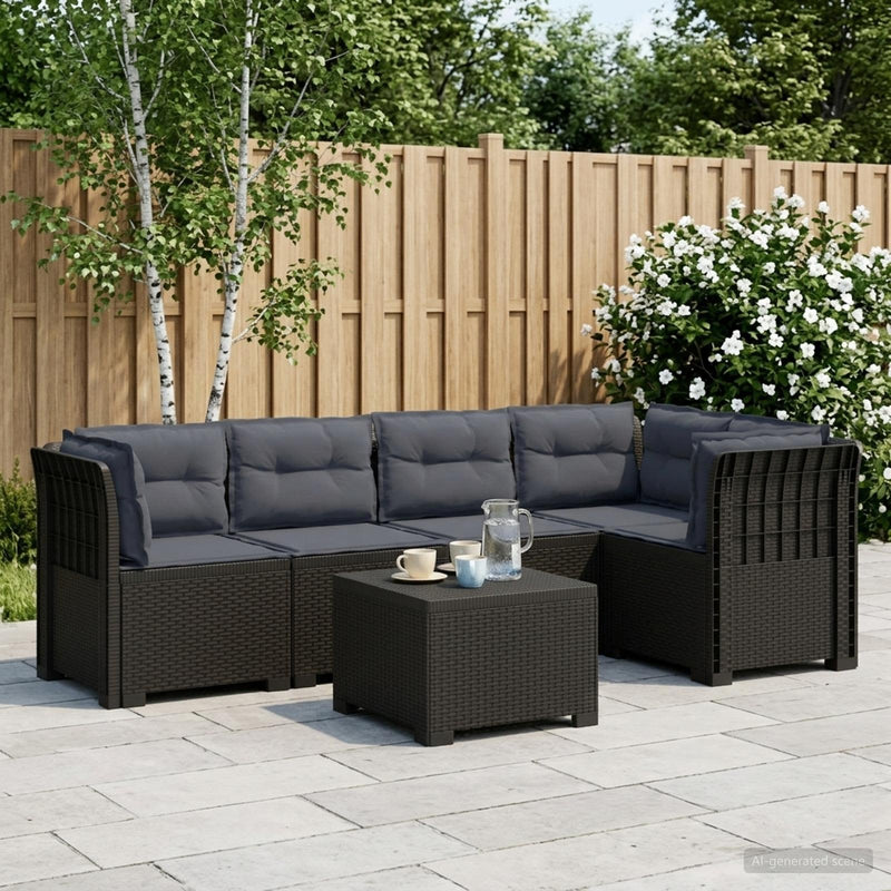 Sofa de grădină cu 5 locuri cu perne aspect rattan PP Antracit