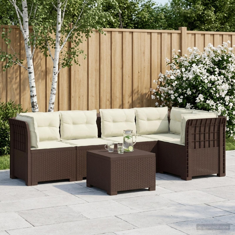 Sofa de grădină cu 5 locuri cu perne aspect rattan PP Maro