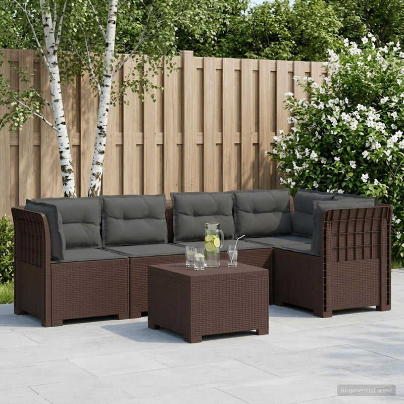 Sofa de grădină cu 5 locuri cu perne aspect rattan PP Maro
