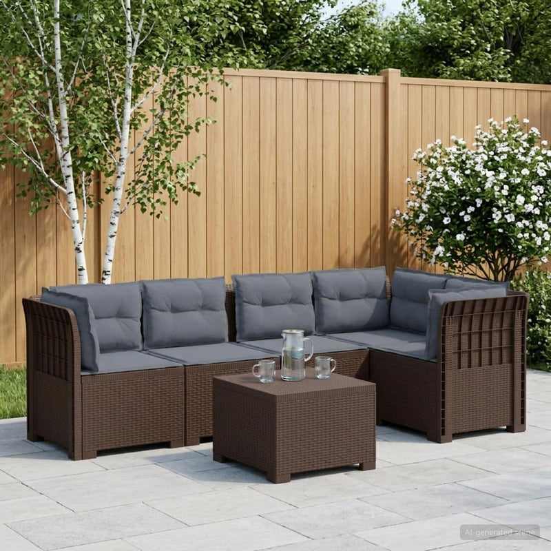 Sofa de grădină cu 5 locuri cu perne aspect rattan PP Maro