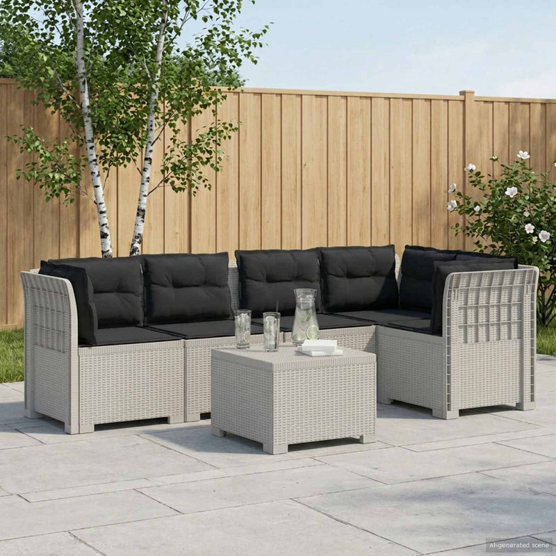 Sofa de grădină cu 5 locuri cu perne aspect rattan PP Alb